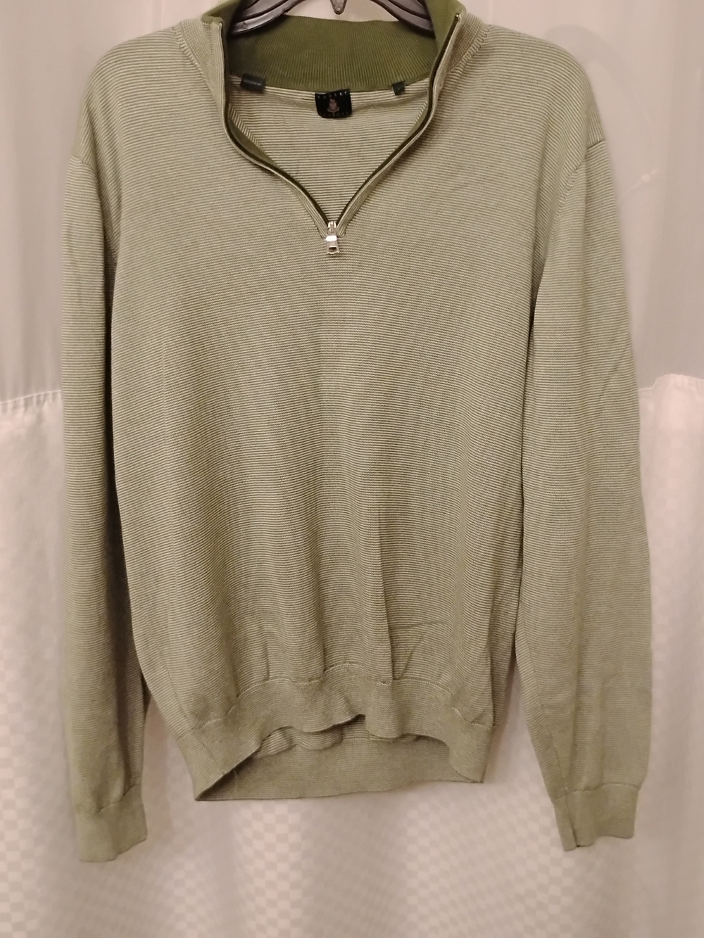 Robert Talbott Sweater Mens L Large Green Cotton 1/4 Zip Pullover Ribbed Knit